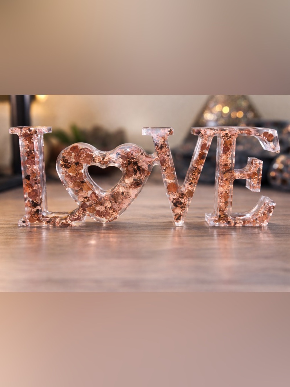 Handmade Carnelian Crystal Resin LOVE Decor Heart Accent Healing Stone